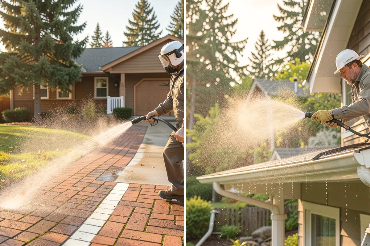 House Algae Removal in Burien, King County, WA - Identify the walls with the heaviest green coating