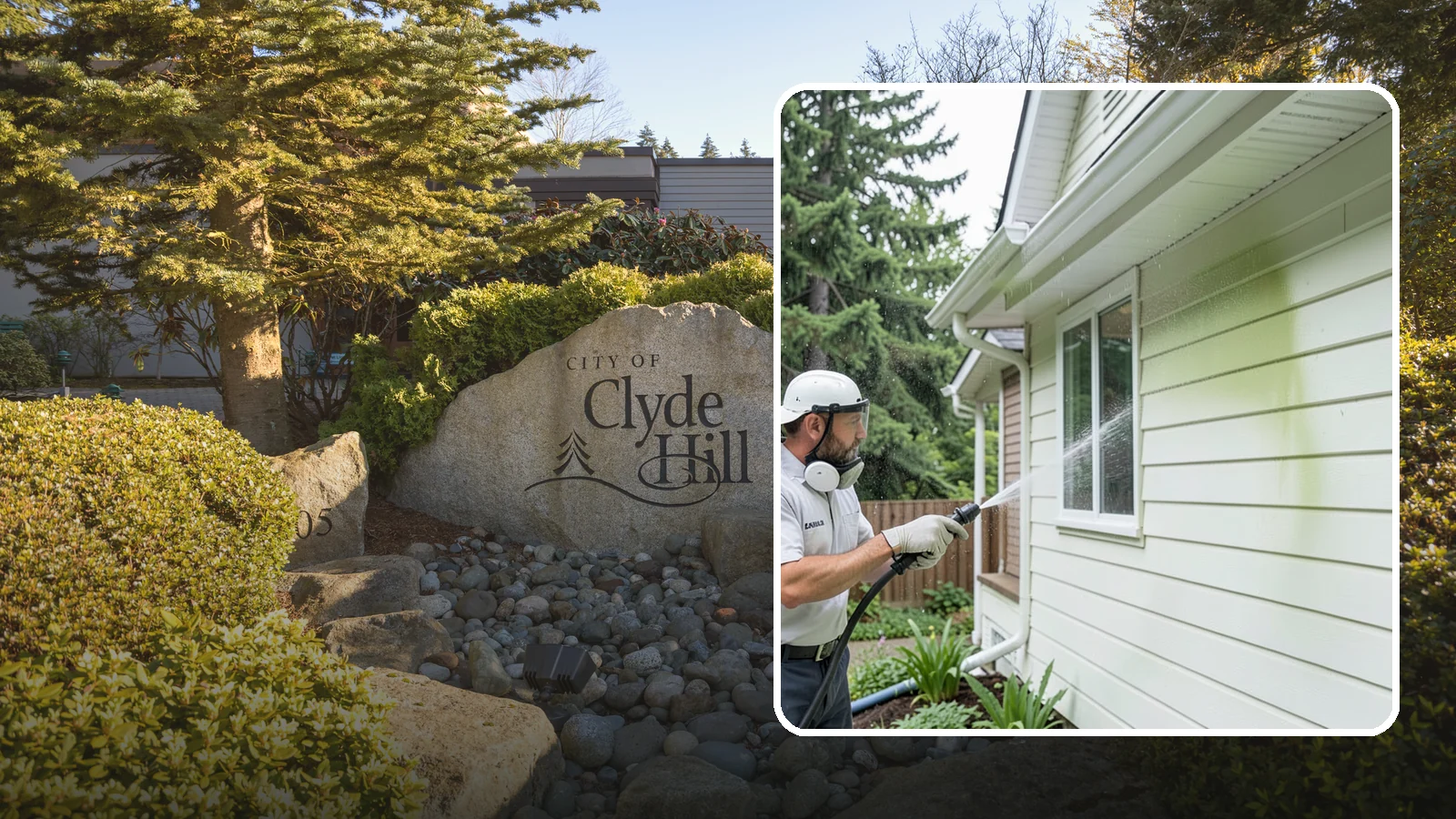 House Algae Removal in Clyde Hill, King County, WA - House algae removal strips the green film that coats siding on the shaded, rain-fed walls so common across the Northwest.