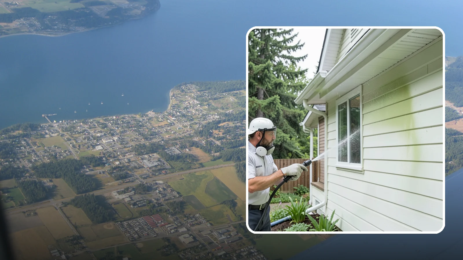 House Algae Removal in Coupeville, Island County, WA - House algae removal strips the green film that coats siding on the shaded, rain-fed walls so common across the Northwest.