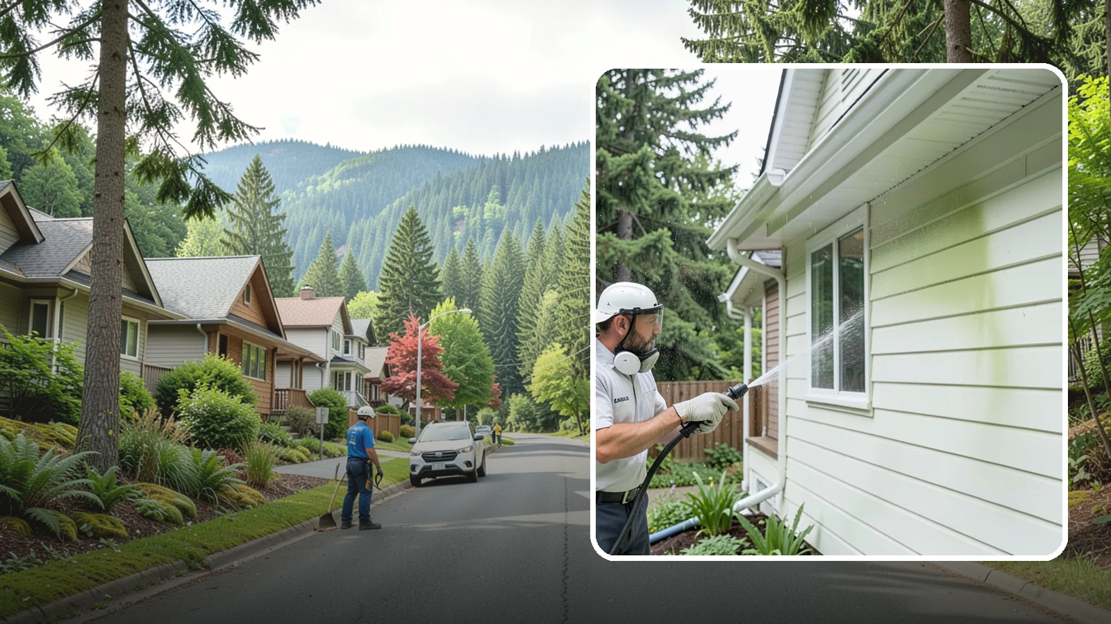 House Algae Removal in Darrington, Snohomish County, WA - House algae removal strips the green film that coats siding on the shaded, rain-fed walls so common across the Northwest.