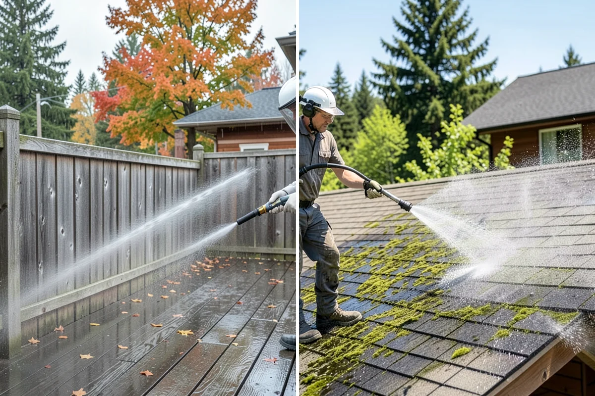 House Algae Removal in DuPont, Pierce County, WA - Identify the walls with the heaviest green coating