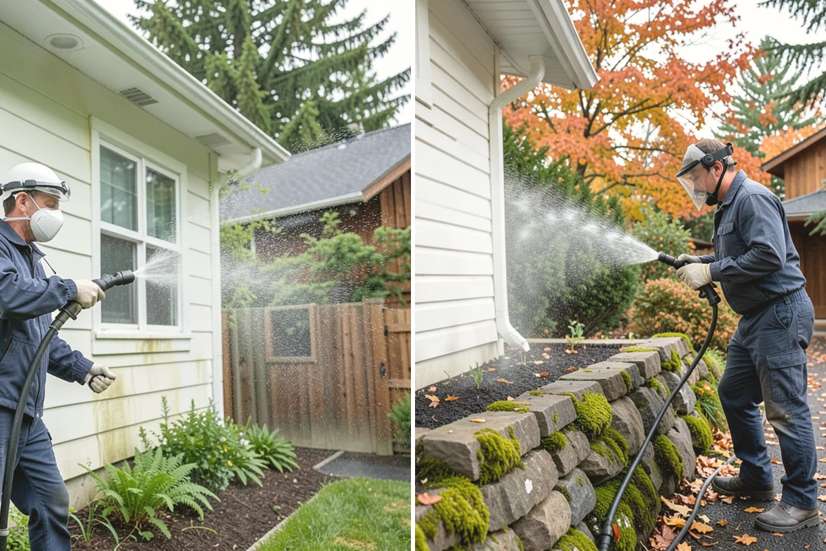 House Algae Removal in Duvall, King County, WA - Identify the walls with the heaviest green coating