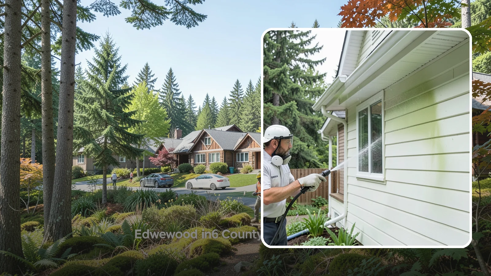 House Algae Removal in Edgewood, Pierce County, WA - House algae removal strips the green film that coats siding on the shaded, rain-fed walls so common across the Northwest.