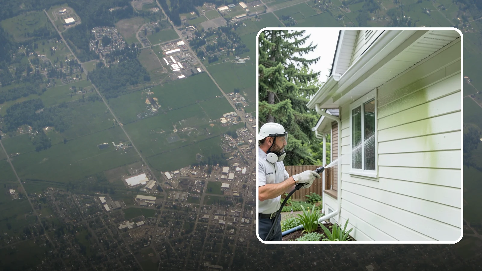 House Algae Removal in Enumclaw, King County, WA - House algae removal strips the green film that coats siding on the shaded, rain-fed walls so common across the Northwest.
