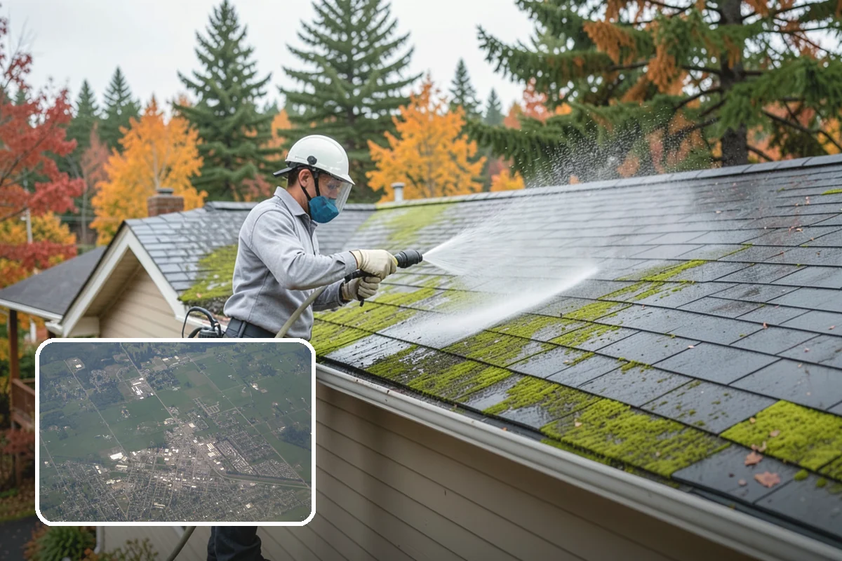 House Algae Removal in Enumclaw, King County, WA - Dissolves the green algae film completely