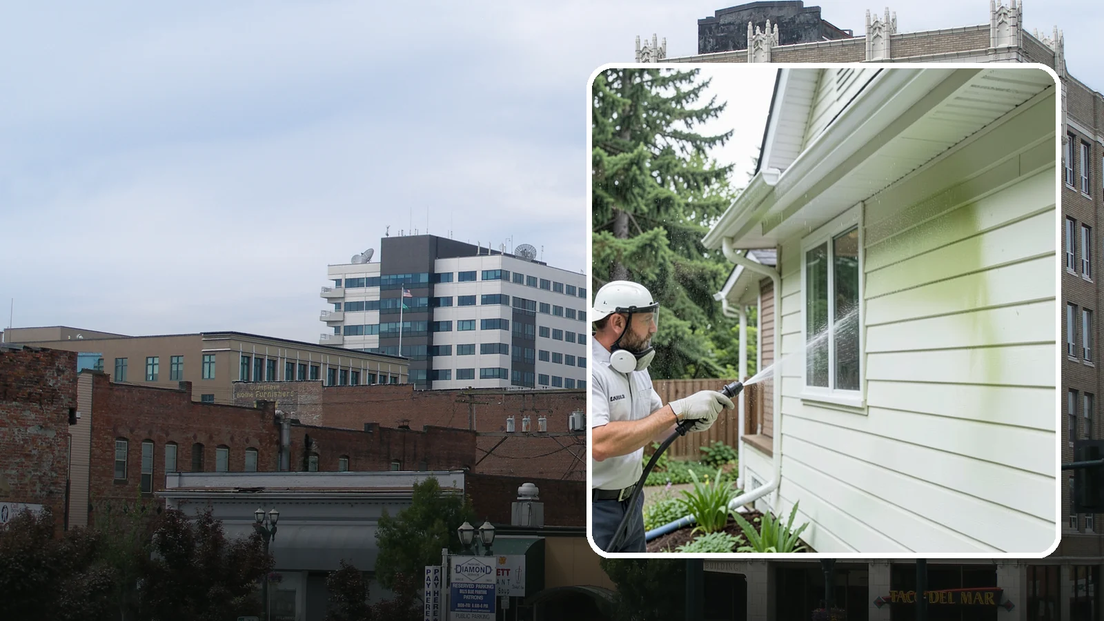 House Algae Removal in Everett, Snohomish County, WA - House algae removal strips the green film that coats siding on the shaded, rain-fed walls so common across the Northwest.