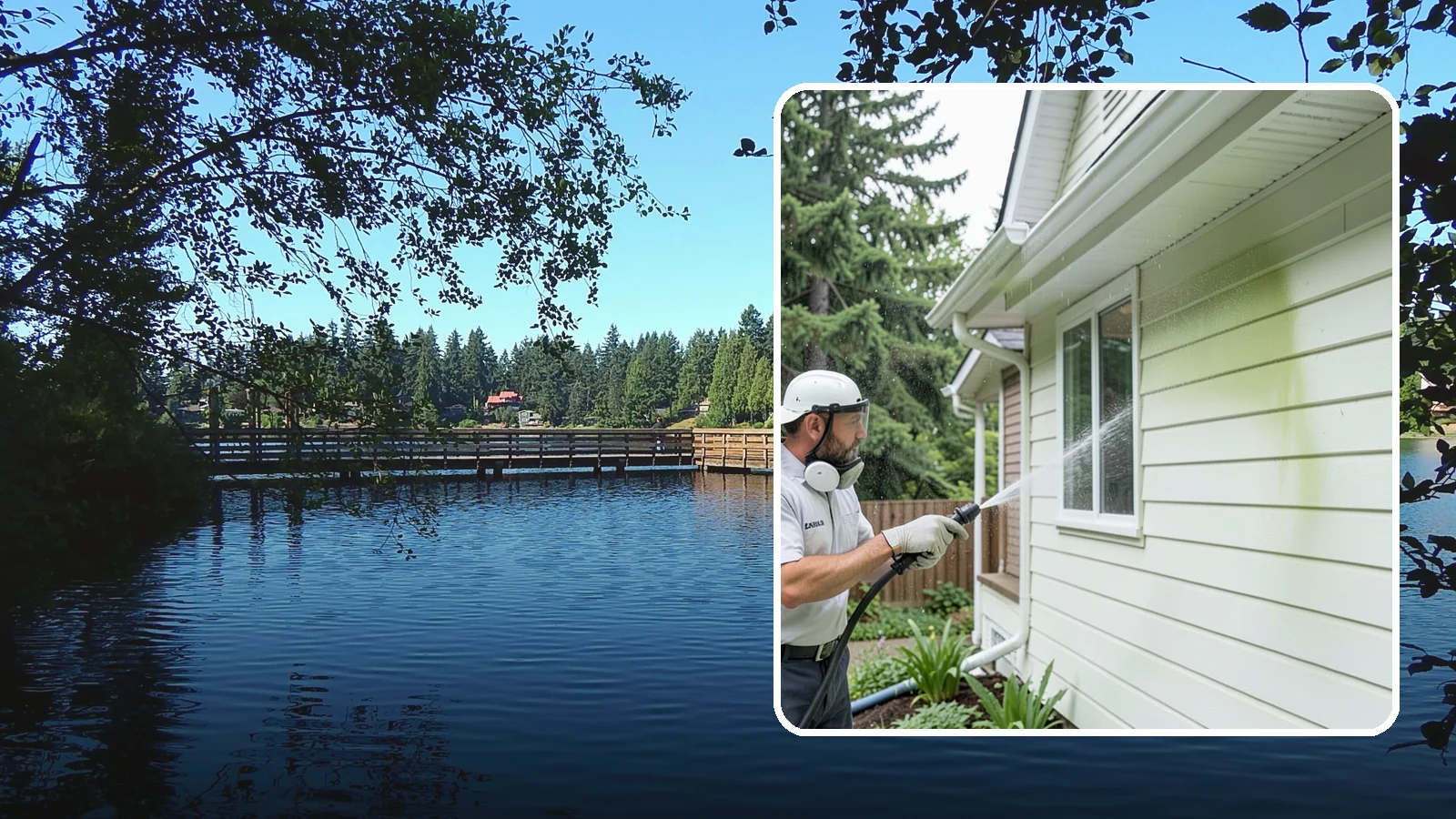 House Algae Removal in Federal Way, King County, WA - House algae removal strips the green film that coats siding on the shaded, rain-fed walls so common across the Northwest.