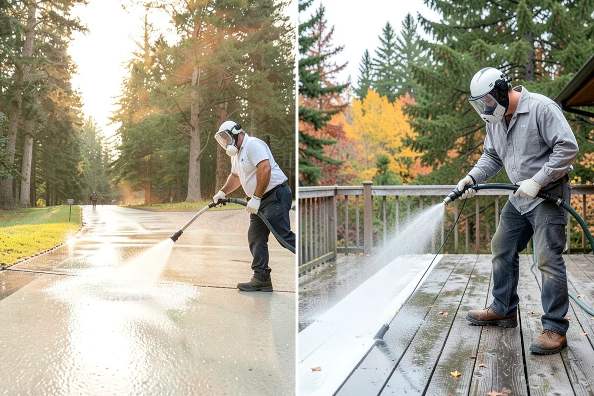 House Algae Removal in Fircrest, Pierce County, WA - Identify the walls with the heaviest green coating