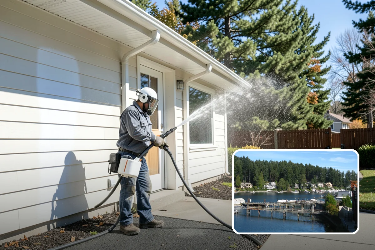 House Algae Removal in Gig Harbor, Pierce County, WA - Dissolves the green algae film completely