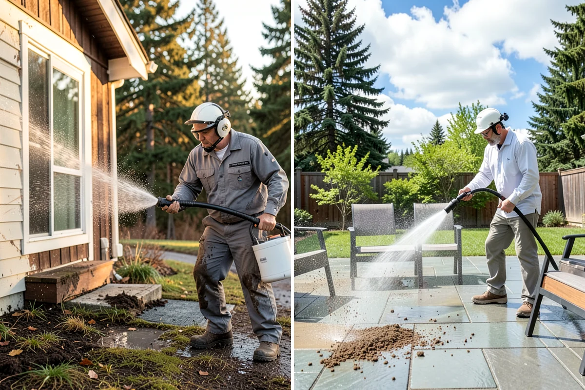 House Algae Removal in Gig Harbor, Pierce County, WA - Identify the walls with the heaviest green coating