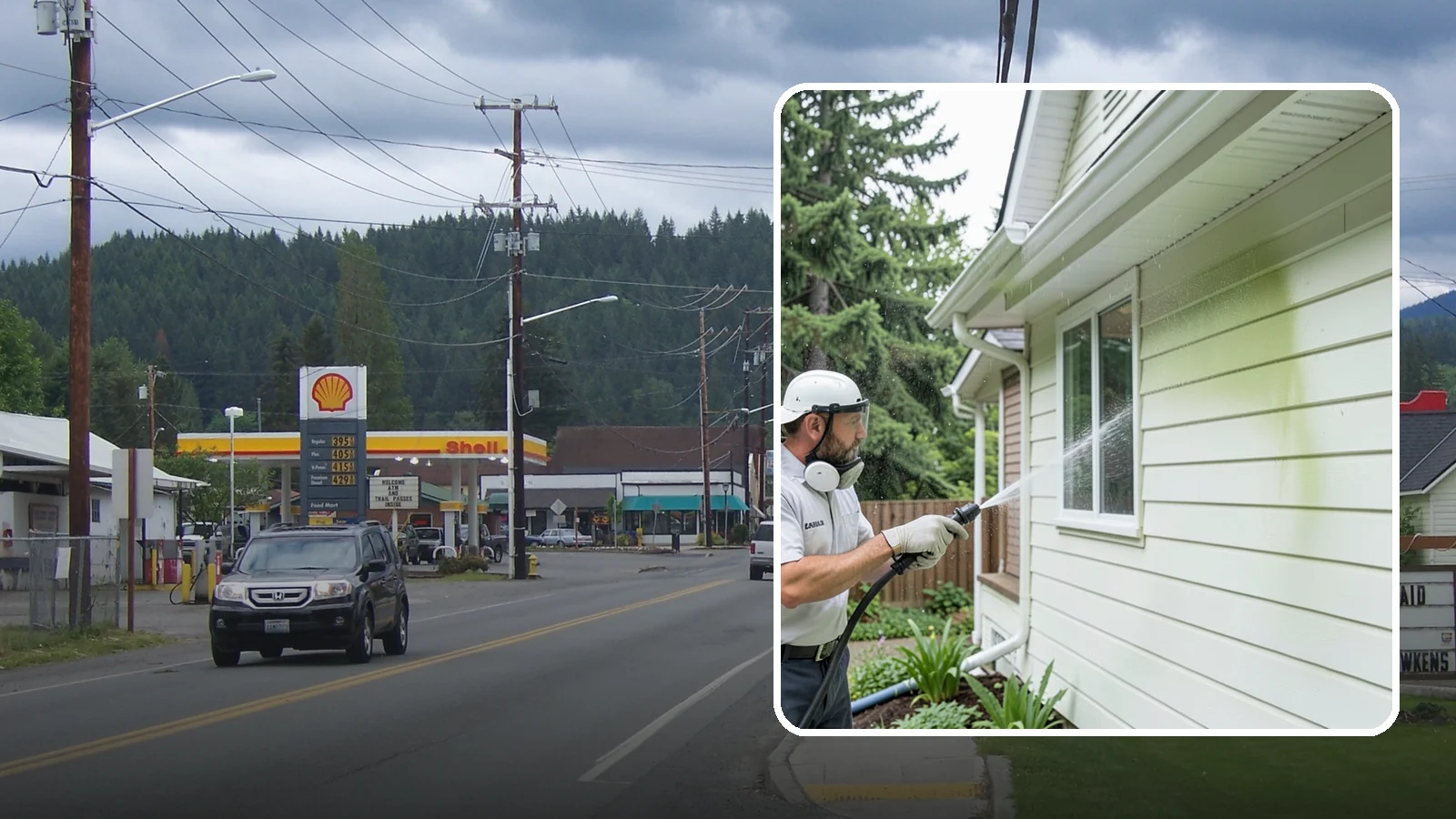 House Algae Removal in Granite Falls, Snohomish County, WA - House algae removal strips the green film that coats siding on the shaded, rain-fed walls so common across the Northwest.