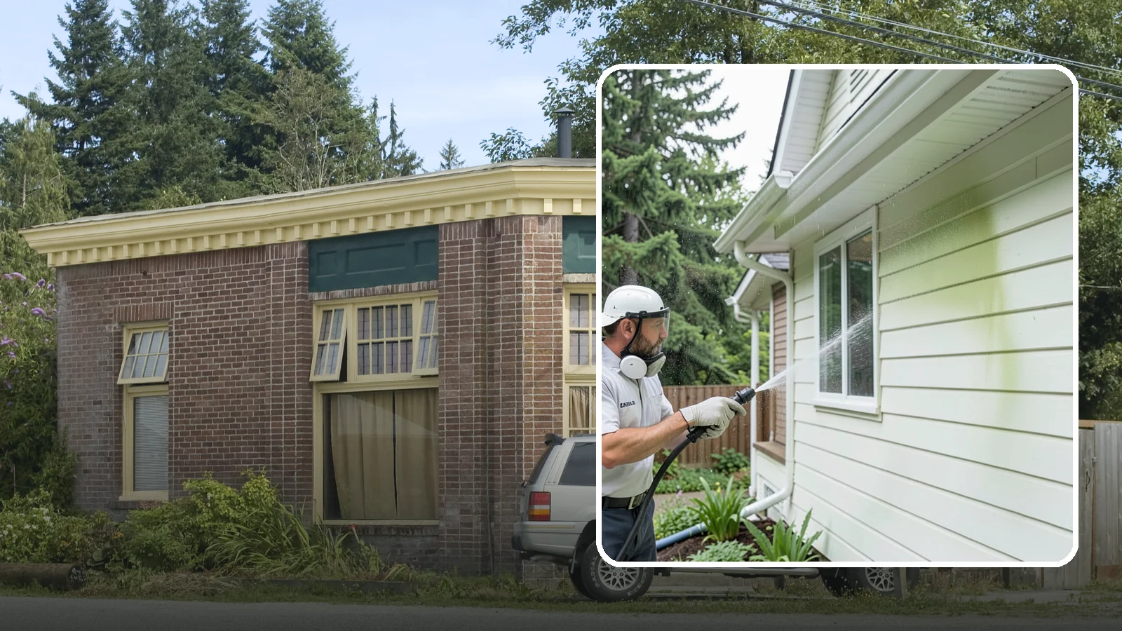 House Algae Removal in Hamilton, Skagit County, WA - House algae removal strips the green film that coats siding on the shaded, rain-fed walls so common across the Northwest.