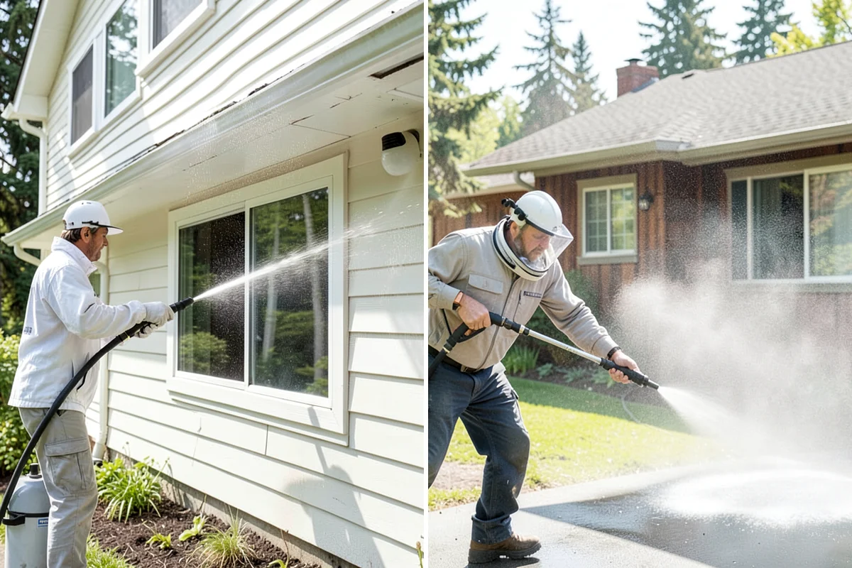 House Algae Removal in Lake Forest Park, King County, WA - Identify the walls with the heaviest green coating