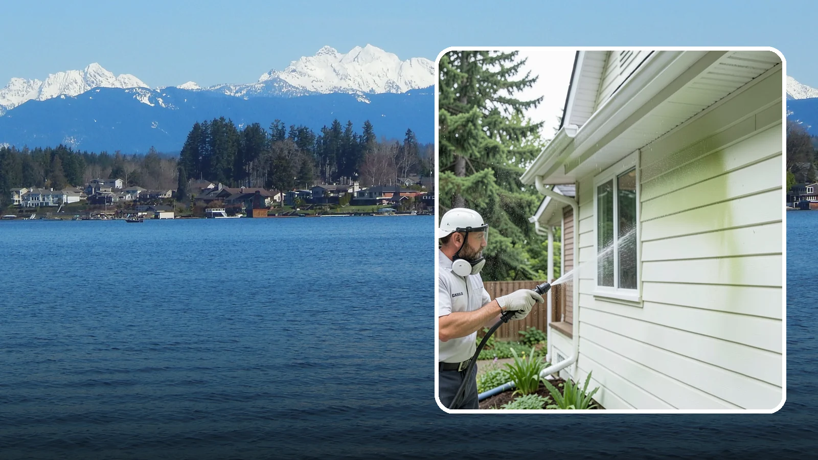 House Algae Removal in Lake Stevens, Snohomish County, WA - House algae removal strips the green film that coats siding on the shaded, rain-fed walls so common across the Northwest.