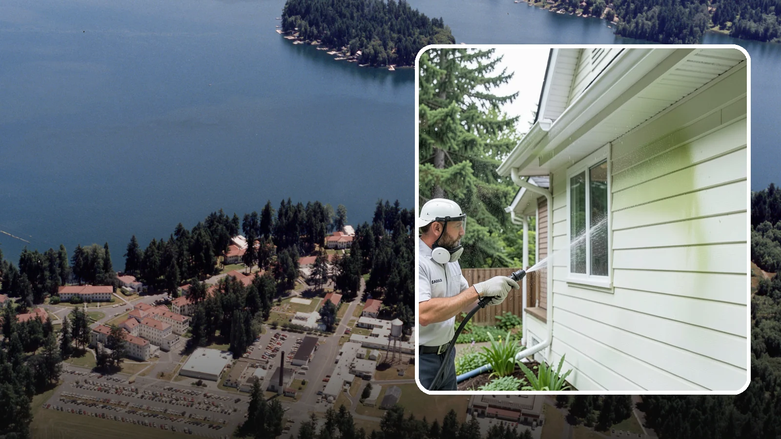 House Algae Removal in Lakewood, Pierce County, WA - House algae removal strips the green film that coats siding on the shaded, rain-fed walls so common across the Northwest.