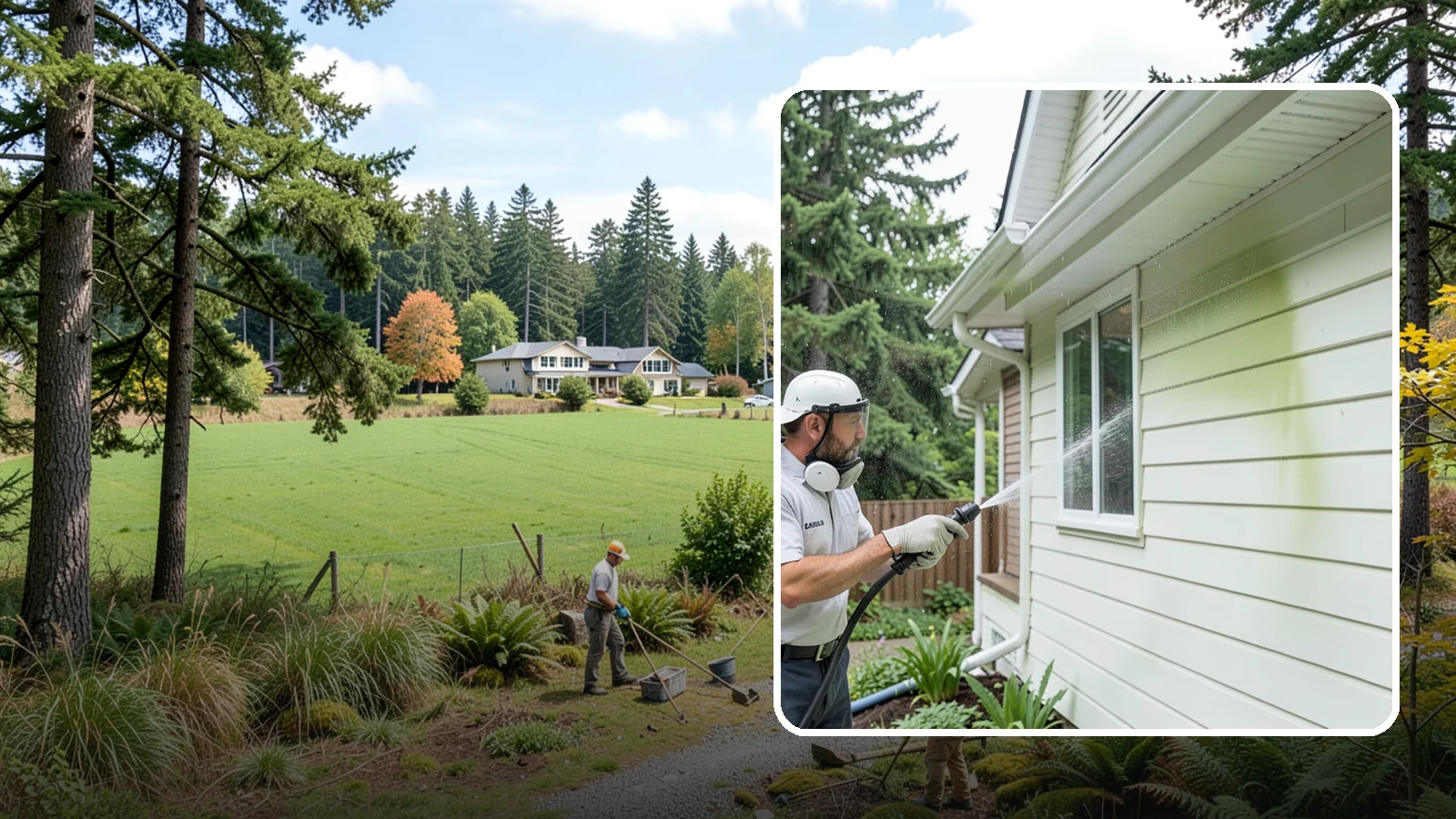 House Algae Removal in Lyman, Skagit County, WA - House algae removal strips the green film that coats siding on the shaded, rain-fed walls so common across the Northwest.