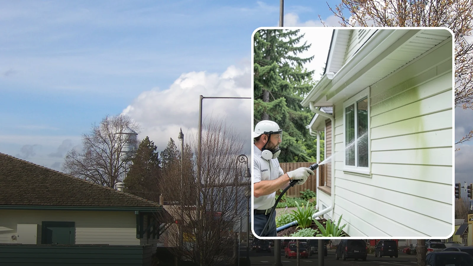House Algae Removal in Marysville, Snohomish County, WA - House algae removal strips the green film that coats siding on the shaded, rain-fed walls so common across the Northwest.
