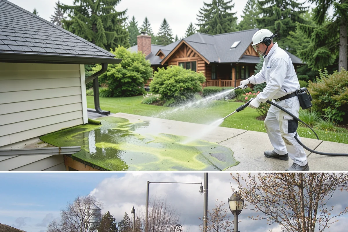 House Algae Removal in Marysville, Snohomish County, WA - Late spring through early fall gives the dry conditions the treatment needs to work before rain feeds new algae.