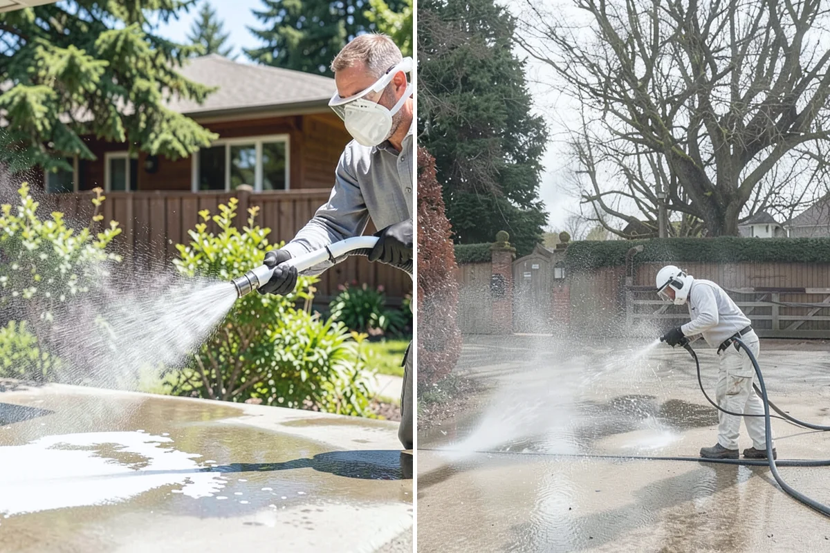 House Algae Removal in Medina, King County, WA - Identify the walls with the heaviest green coating