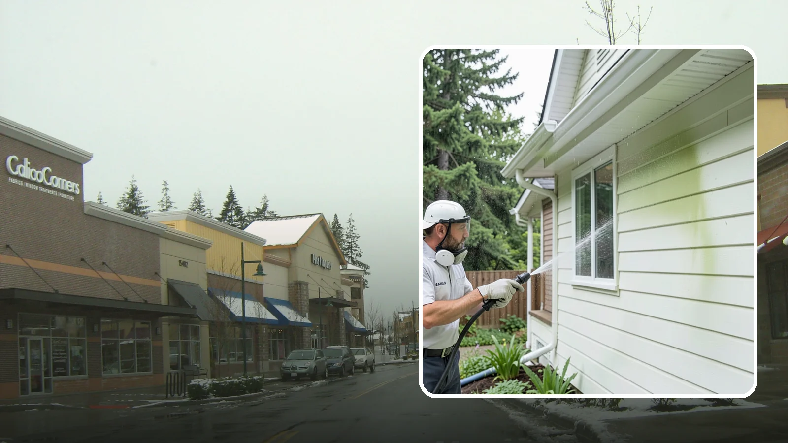House Algae Removal in Mill Creek, Snohomish County, WA - House algae removal strips the green film that coats siding on the shaded, rain-fed walls so common across the Northwest.