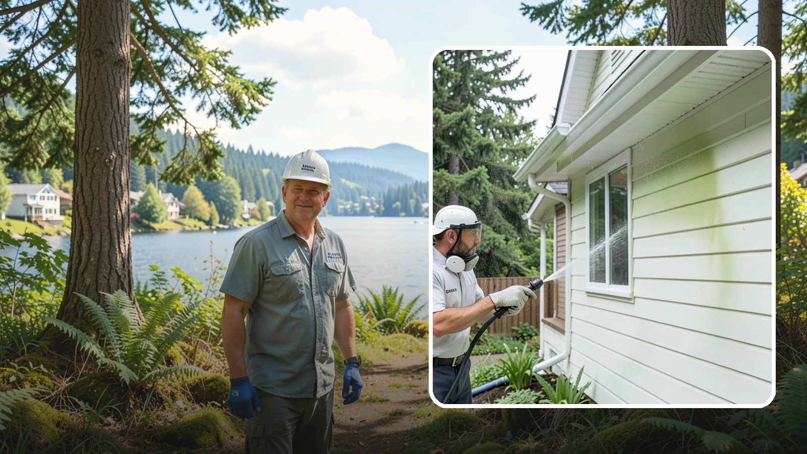 House Algae Removal in Milton, King County, WA - House algae removal strips the green film that coats siding on the shaded, rain-fed walls so common across the Northwest.
