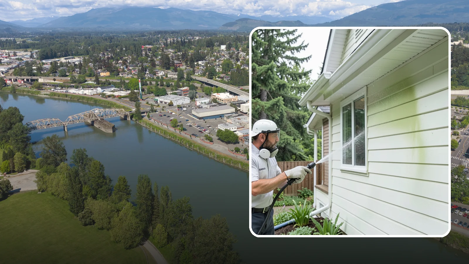 House Algae Removal in Mount Vernon, Skagit County, WA - House algae removal strips the green film that coats siding on the shaded, rain-fed walls so common across the Northwest.