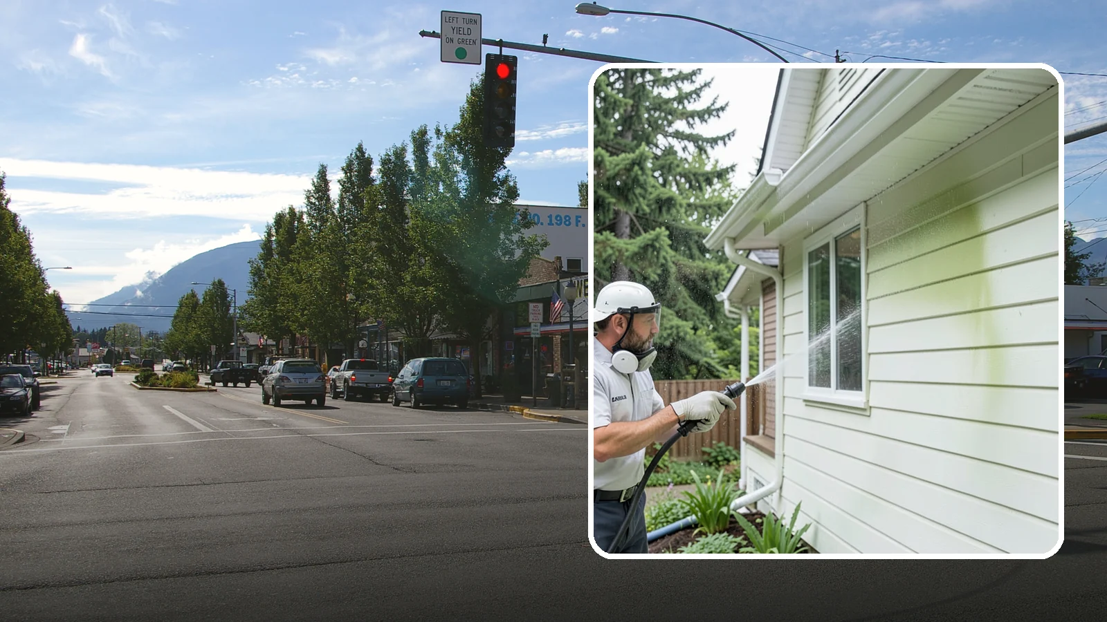 House Algae Removal in North Bend, King County, WA - House algae removal strips the green film that coats siding on the shaded, rain-fed walls so common across the Northwest.