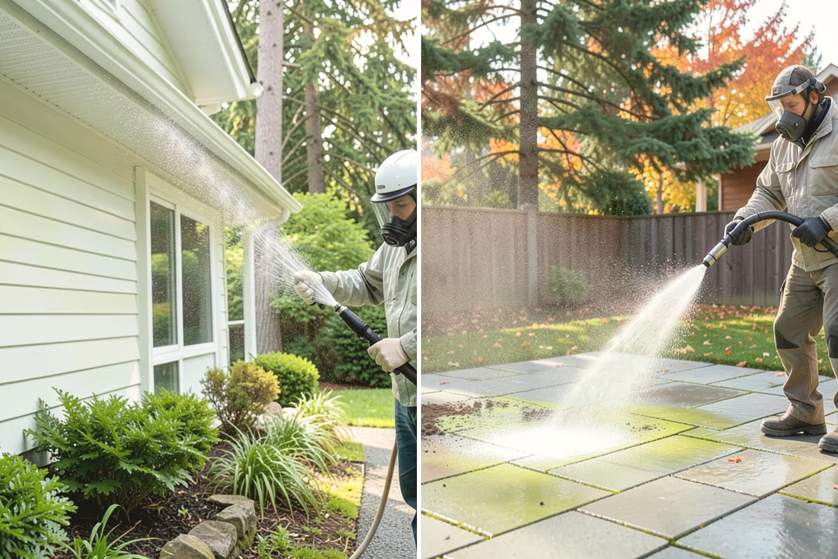 House Algae Removal in North Bend, King County, WA - Identify the walls with the heaviest green coating