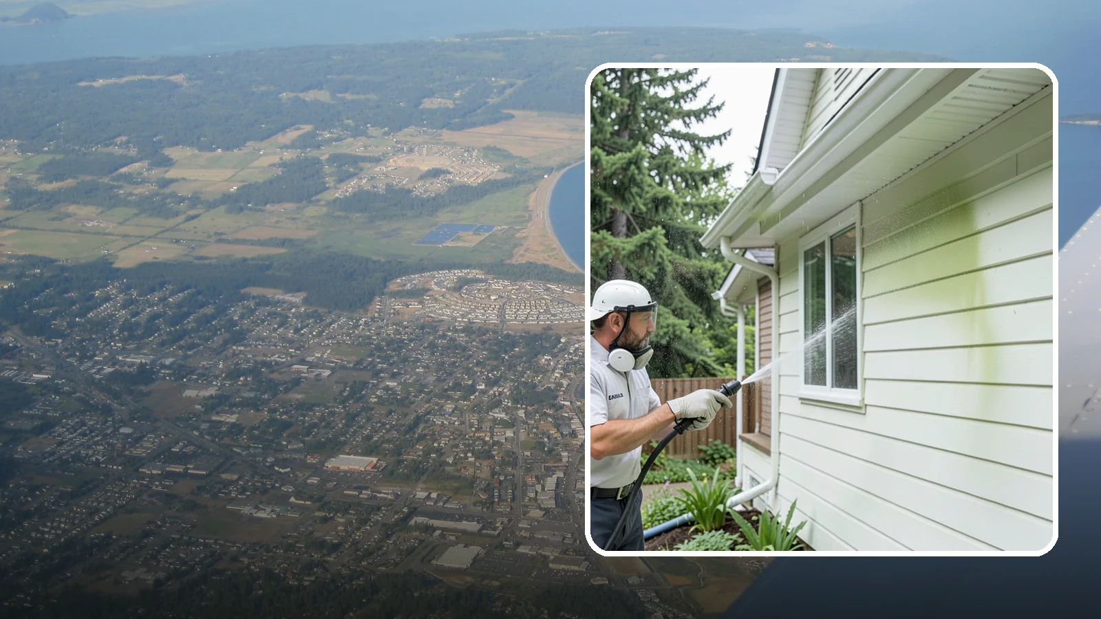 House Algae Removal in Oak Harbor, Island County, WA - House algae removal strips the green film that coats siding on the shaded, rain-fed walls so common across the Northwest.