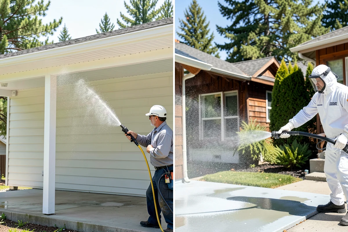 House Algae Removal in Pacific, King County, WA - Identify the walls with the heaviest green coating