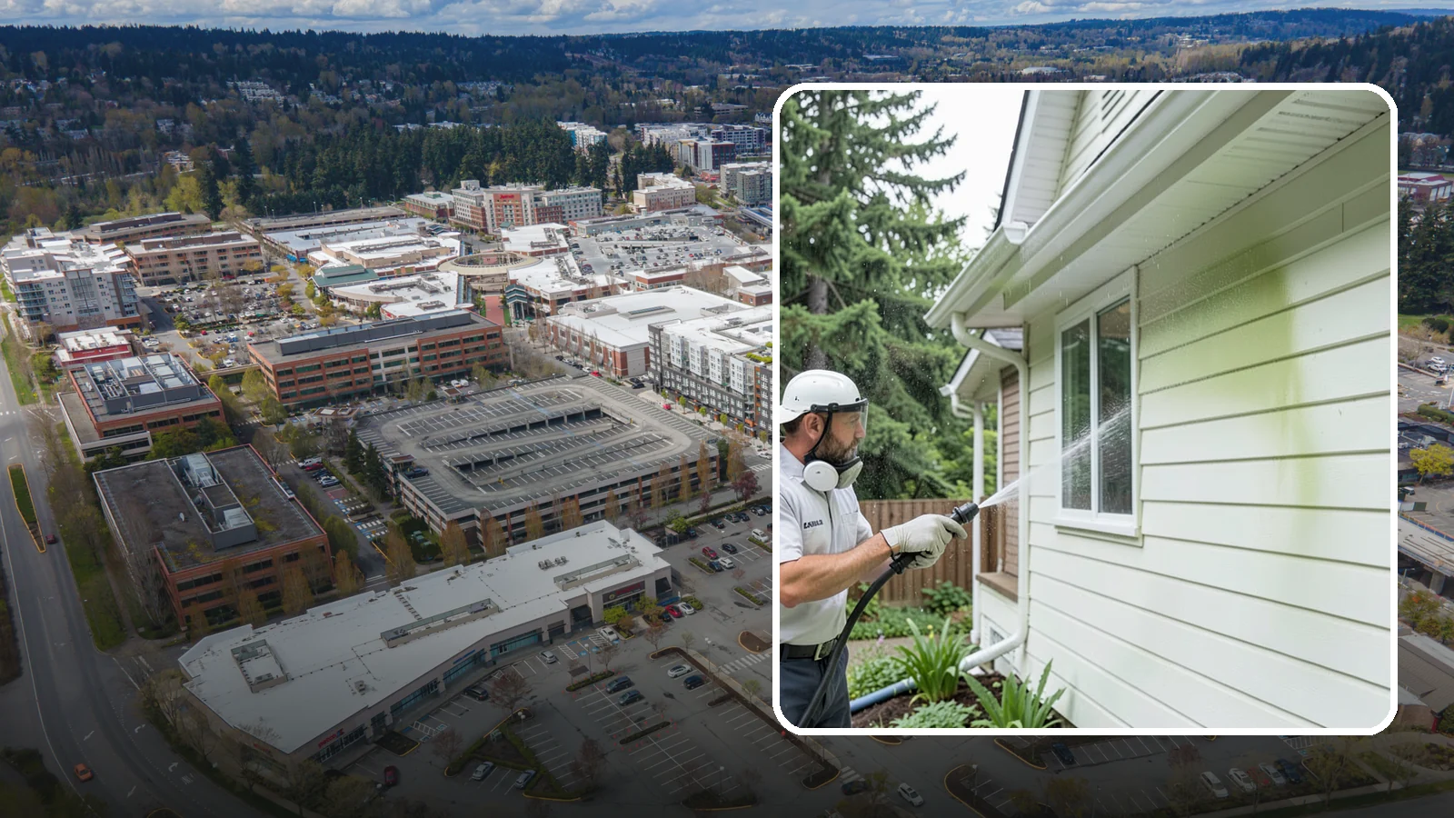 House Algae Removal in Redmond, King County, WA - House algae removal strips the green film that coats siding on the shaded, rain-fed walls so common across the Northwest.