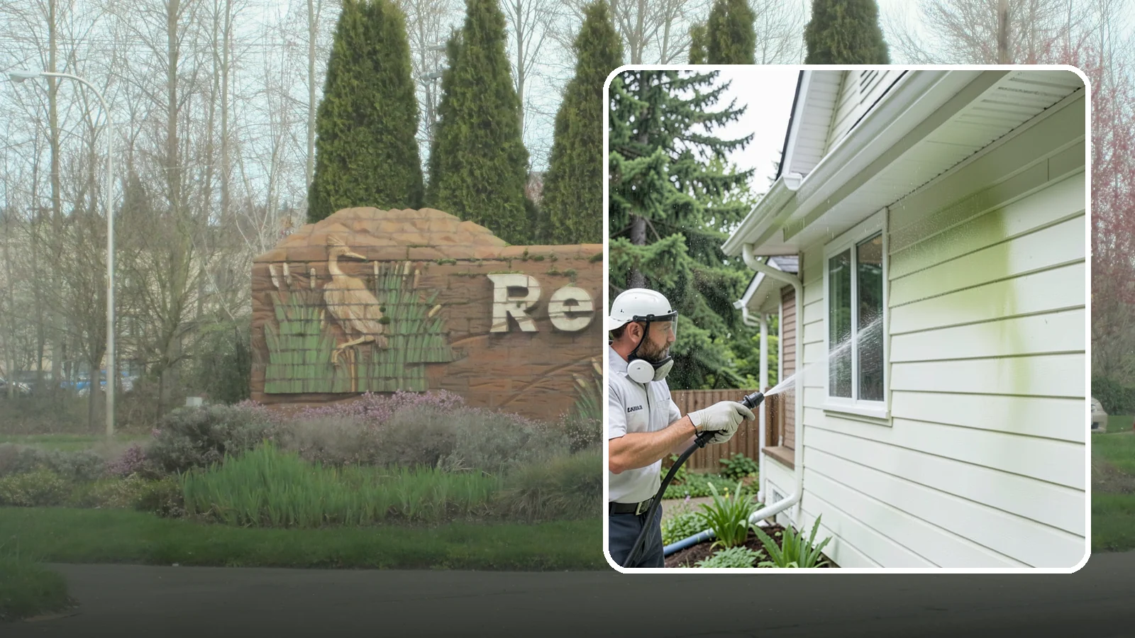 House Algae Removal in Renton, King County, WA - House algae removal strips the green film that coats siding on the shaded, rain-fed walls so common across the Northwest.