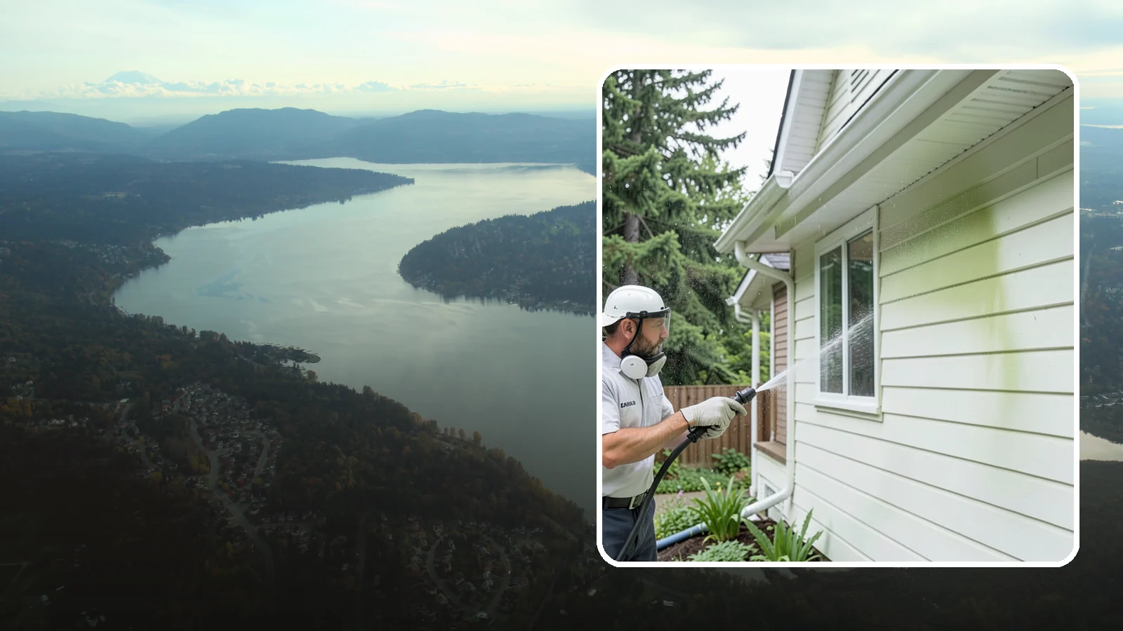 House Algae Removal in Sammamish, King County, WA - House algae removal strips the green film that coats siding on the shaded, rain-fed walls so common across the Northwest.