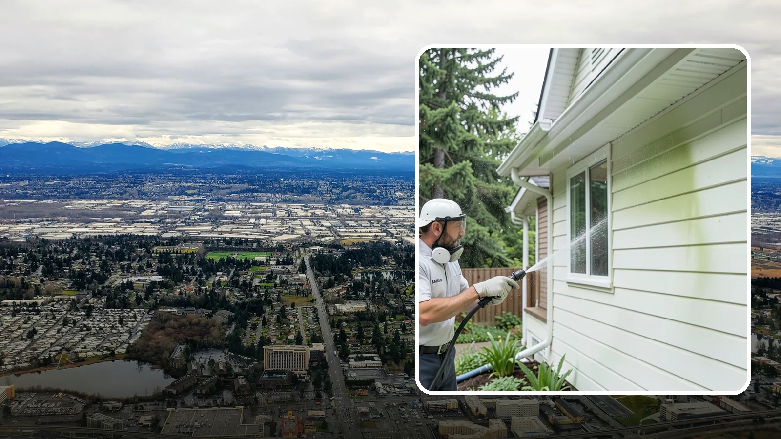 House Algae Removal in SeaTac, King County, WA - House algae removal strips the green film that coats siding on the shaded, rain-fed walls so common across the Northwest.