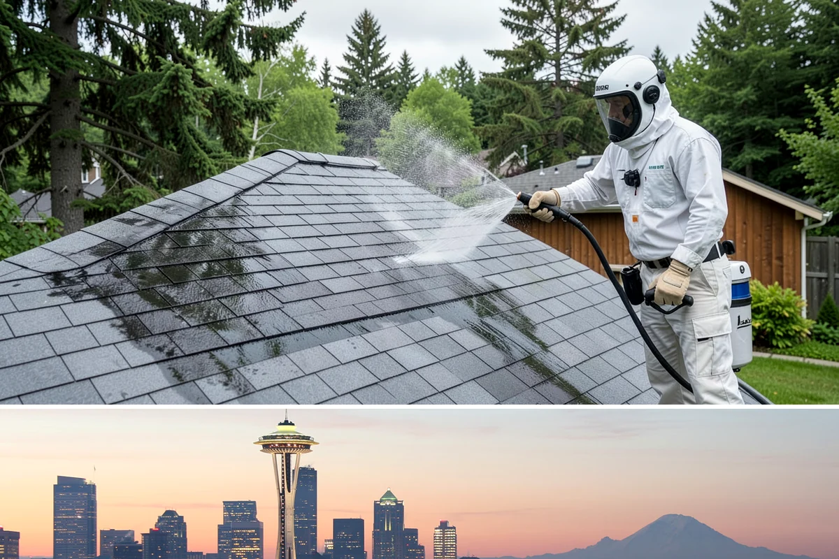 House Algae Removal in Seattle, King County, WA - Late spring through early fall gives the dry conditions the treatment needs to work before rain feeds new algae.