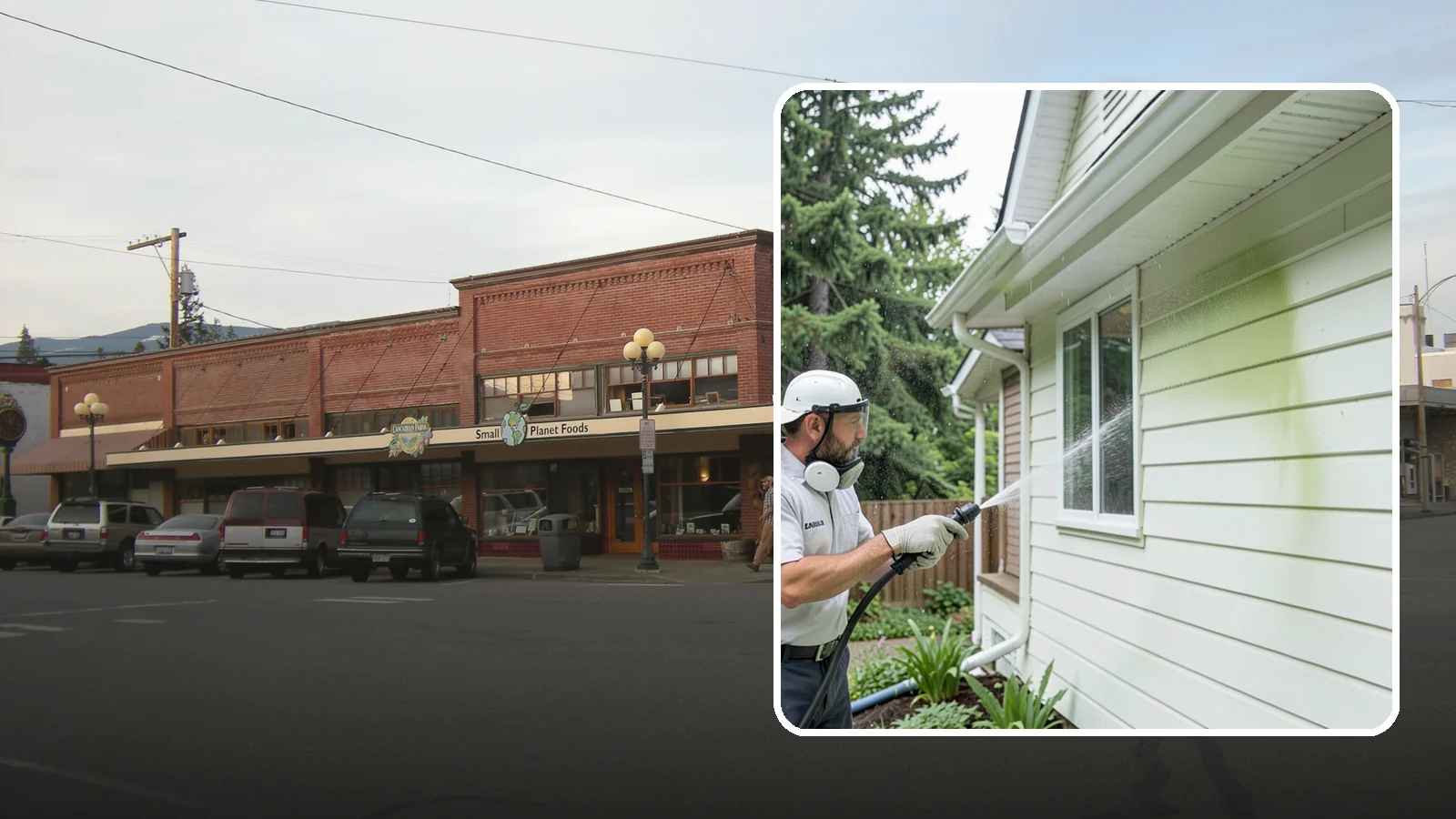House Algae Removal in Sedro-Woolley, Skagit County, WA - House algae removal strips the green film that coats siding on the shaded, rain-fed walls so common across the Northwest.