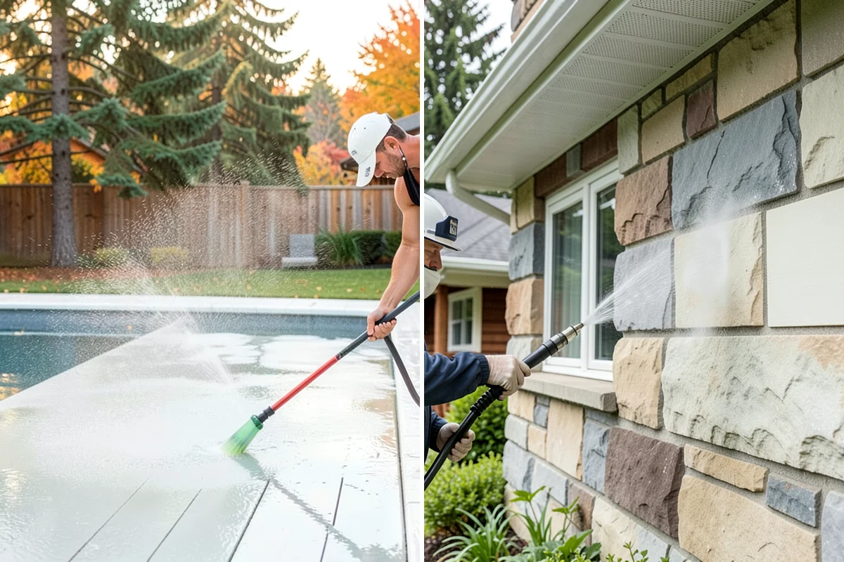 House Algae Removal in Shoreline, King County, WA - Identify the walls with the heaviest green coating