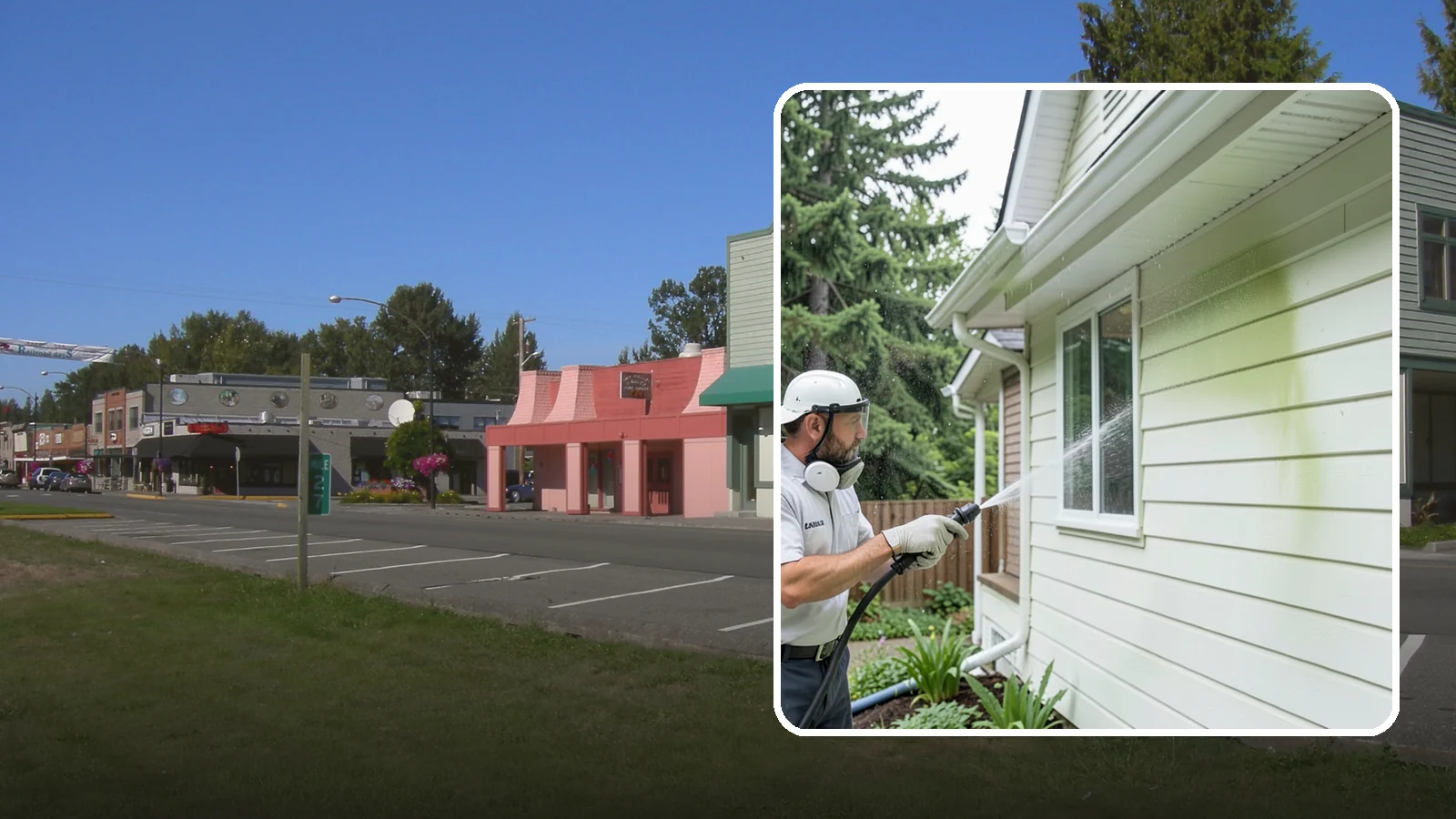 House Algae Removal in Snoqualmie, King County, WA - House algae removal strips the green film that coats siding on the shaded, rain-fed walls so common across the Northwest.