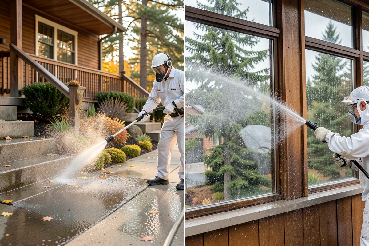House Algae Removal in Snoqualmie, King County, WA - Identify the walls with the heaviest green coating