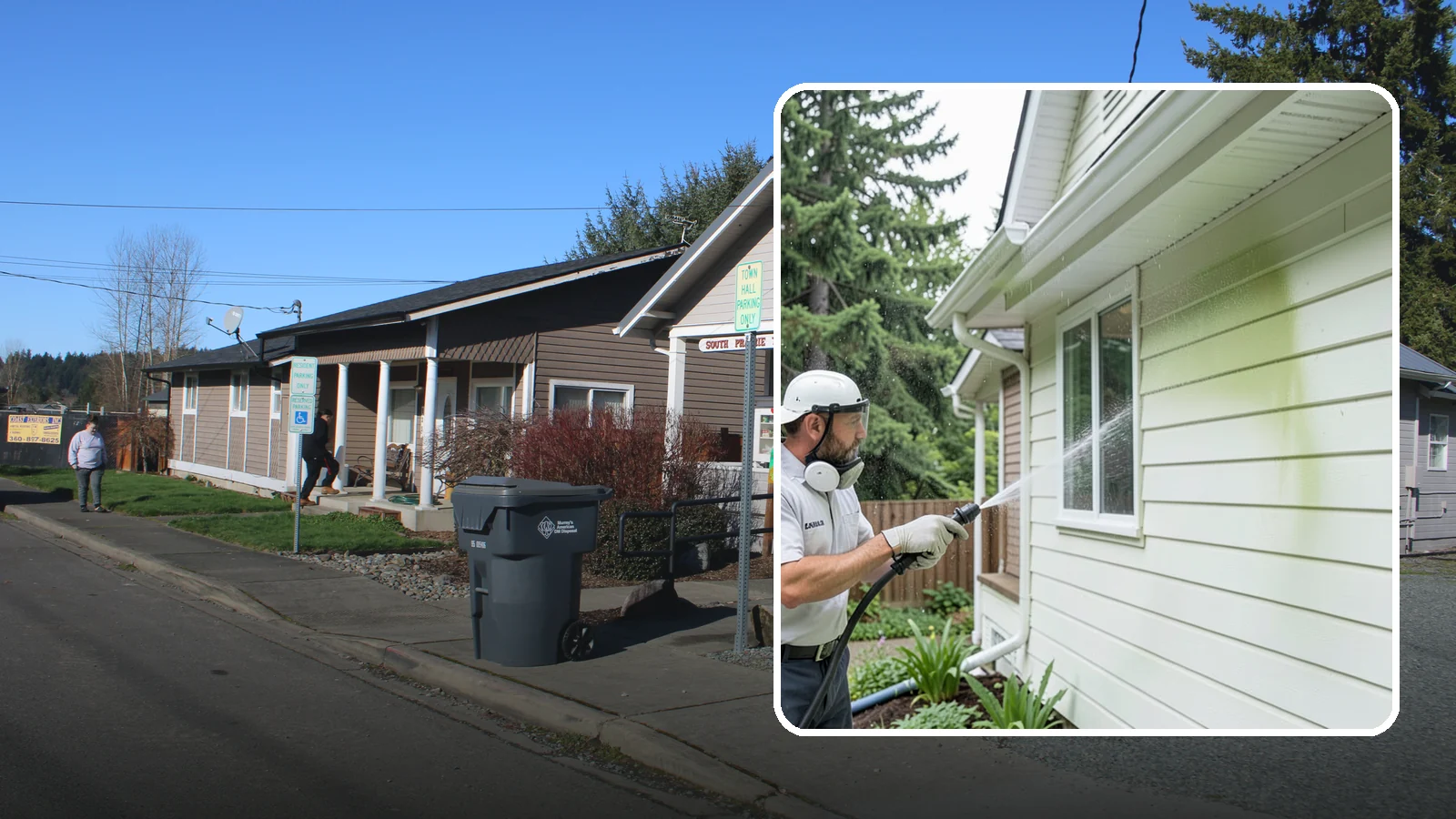 House Algae Removal in South Prairie, Pierce County, WA - House algae removal strips the green film that coats siding on the shaded, rain-fed walls so common across the Northwest.