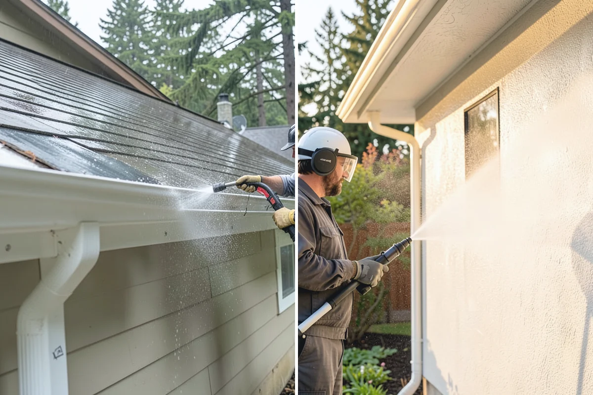 House Algae Removal in South Prairie, Pierce County, WA - Identify the walls with the heaviest green coating