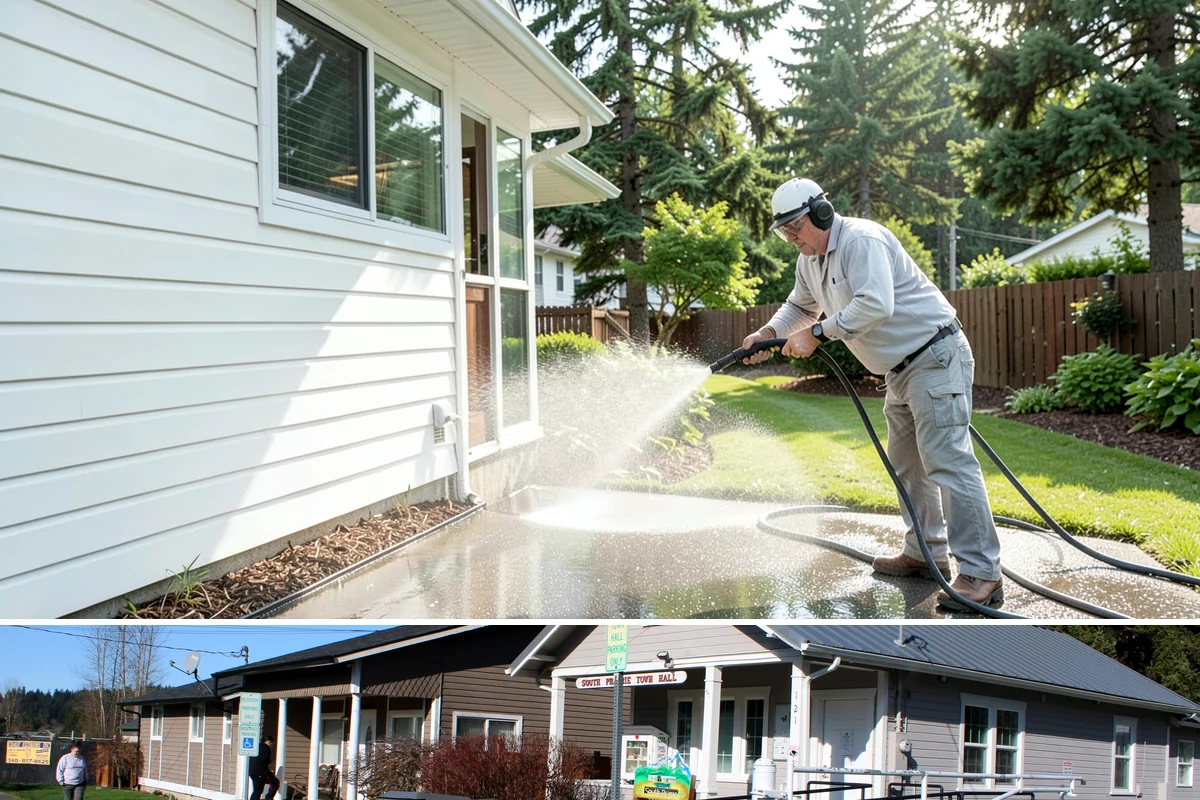 House Algae Removal in South Prairie, Pierce County, WA - Late spring through early fall gives the dry conditions the treatment needs to work before rain feeds new algae.