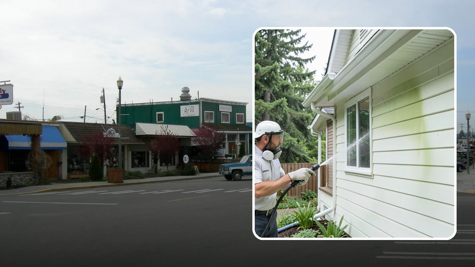 House Algae Removal in Stanwood, Snohomish County, WA - House algae removal strips the green film that coats siding on the shaded, rain-fed walls so common across the Northwest.