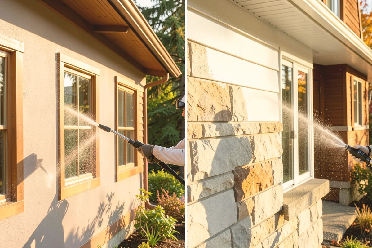 House Algae Removal in Stanwood, Snohomish County, WA - Identify the walls with the heaviest green coating