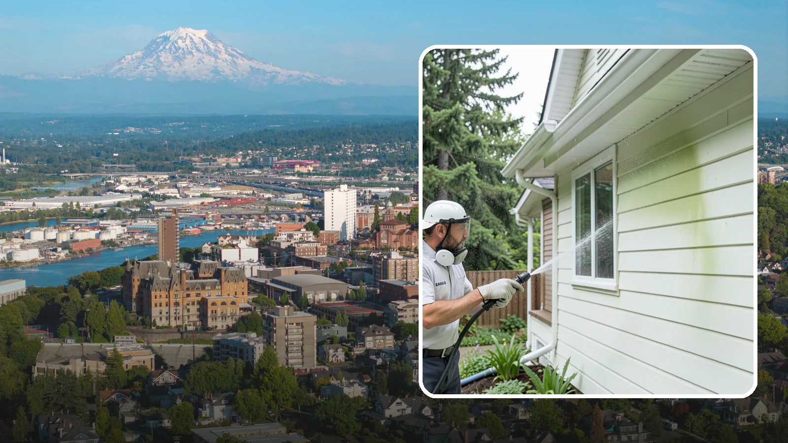 House Algae Removal in Tacoma, Pierce County, WA - House algae removal strips the green film that coats siding on the shaded, rain-fed walls so common across the Northwest.