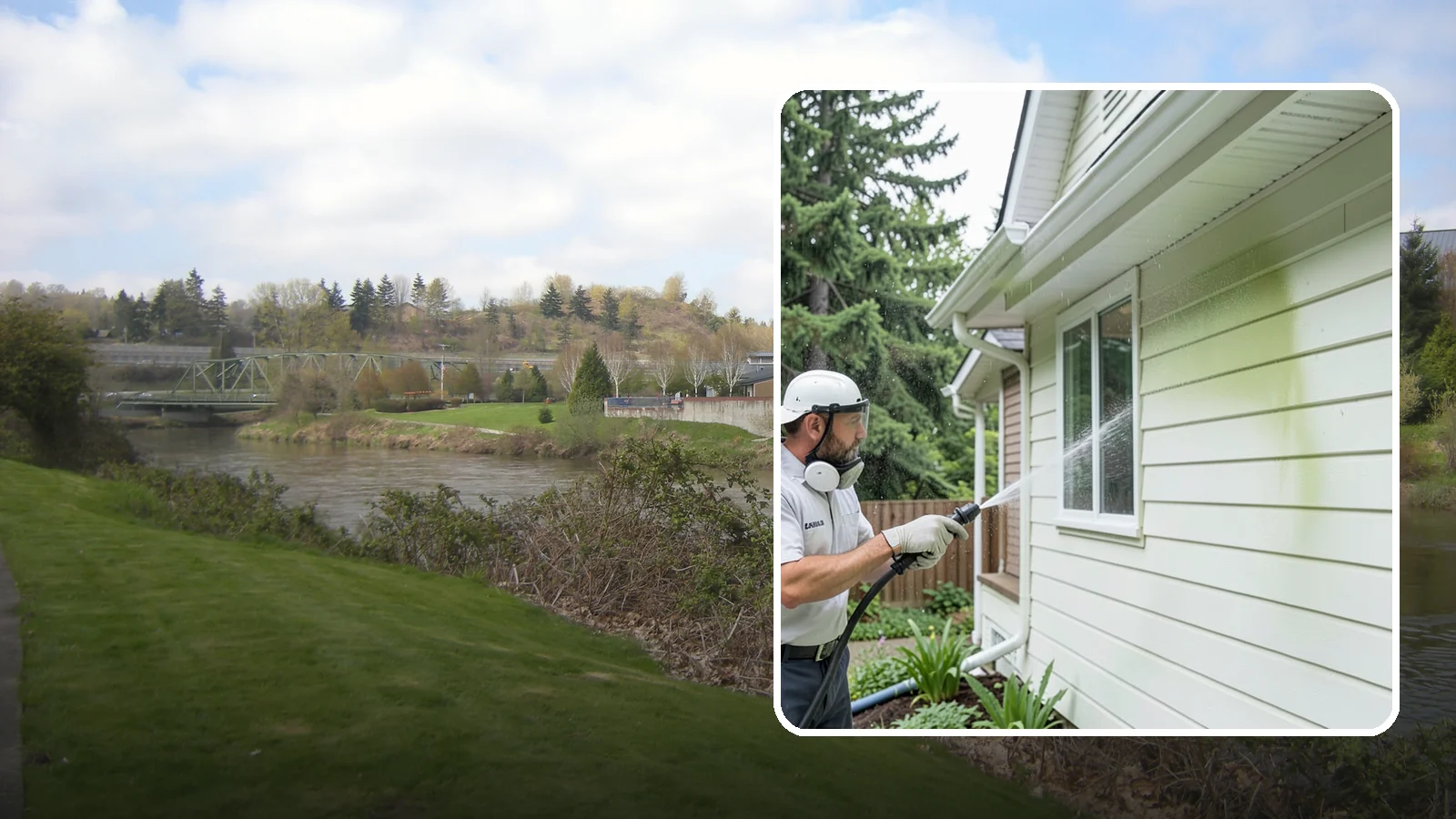 House Algae Removal in Tukwila, King County, WA - House algae removal strips the green film that coats siding on the shaded, rain-fed walls so common across the Northwest.