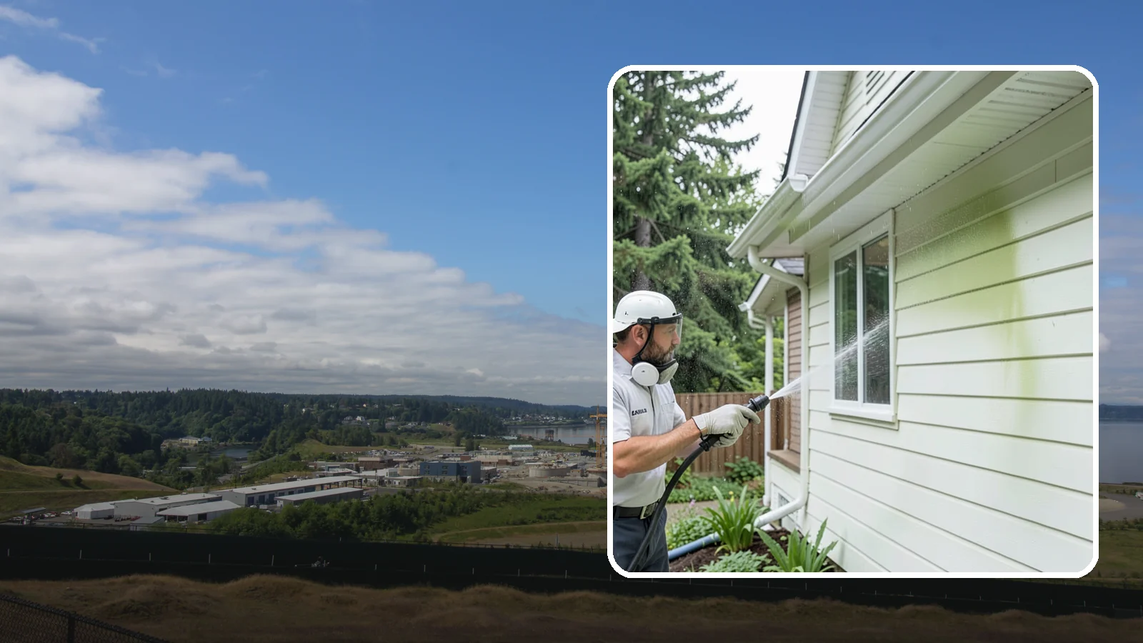 House Algae Removal in University Place, Pierce County, WA - House algae removal strips the green film that coats siding on the shaded, rain-fed walls so common across the Northwest.