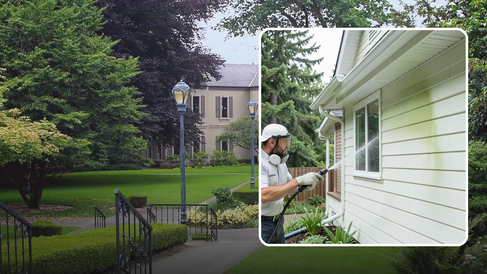 House Algae Removal in Woodinville, King County, WA - House algae removal strips the green film that coats siding on the shaded, rain-fed walls so common across the Northwest.