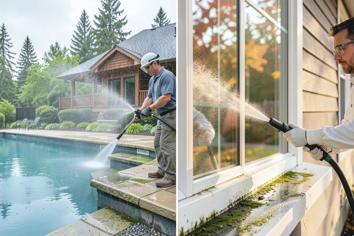 House Algae Removal in Woodinville, King County, WA - Identify the walls with the heaviest green coating