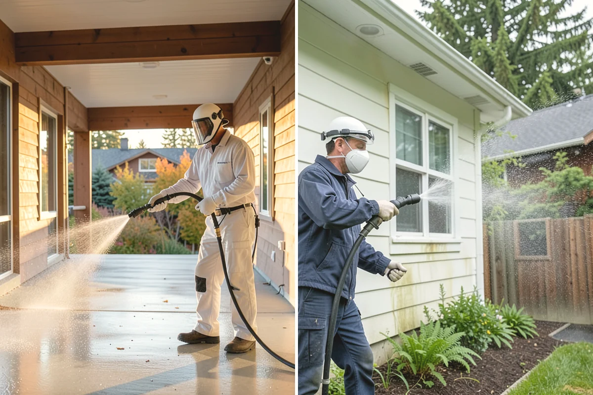 House Algae Removal in Yarrow Point, King County, WA - Identify the walls with the heaviest green coating